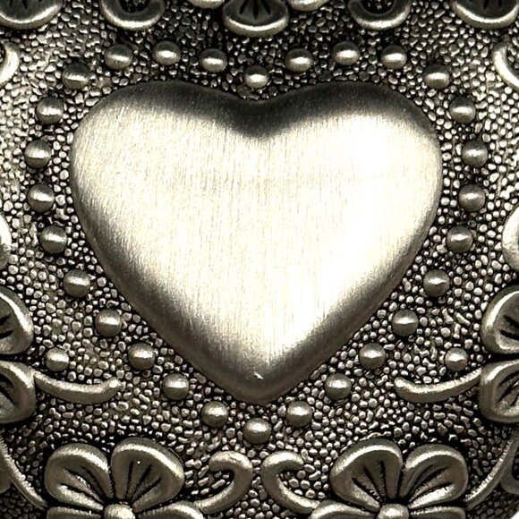Heart-Shaped Floral Metal Trinket Box With Velvet Lining 2" Small Keepsake Jewel - Picture 10 of 11